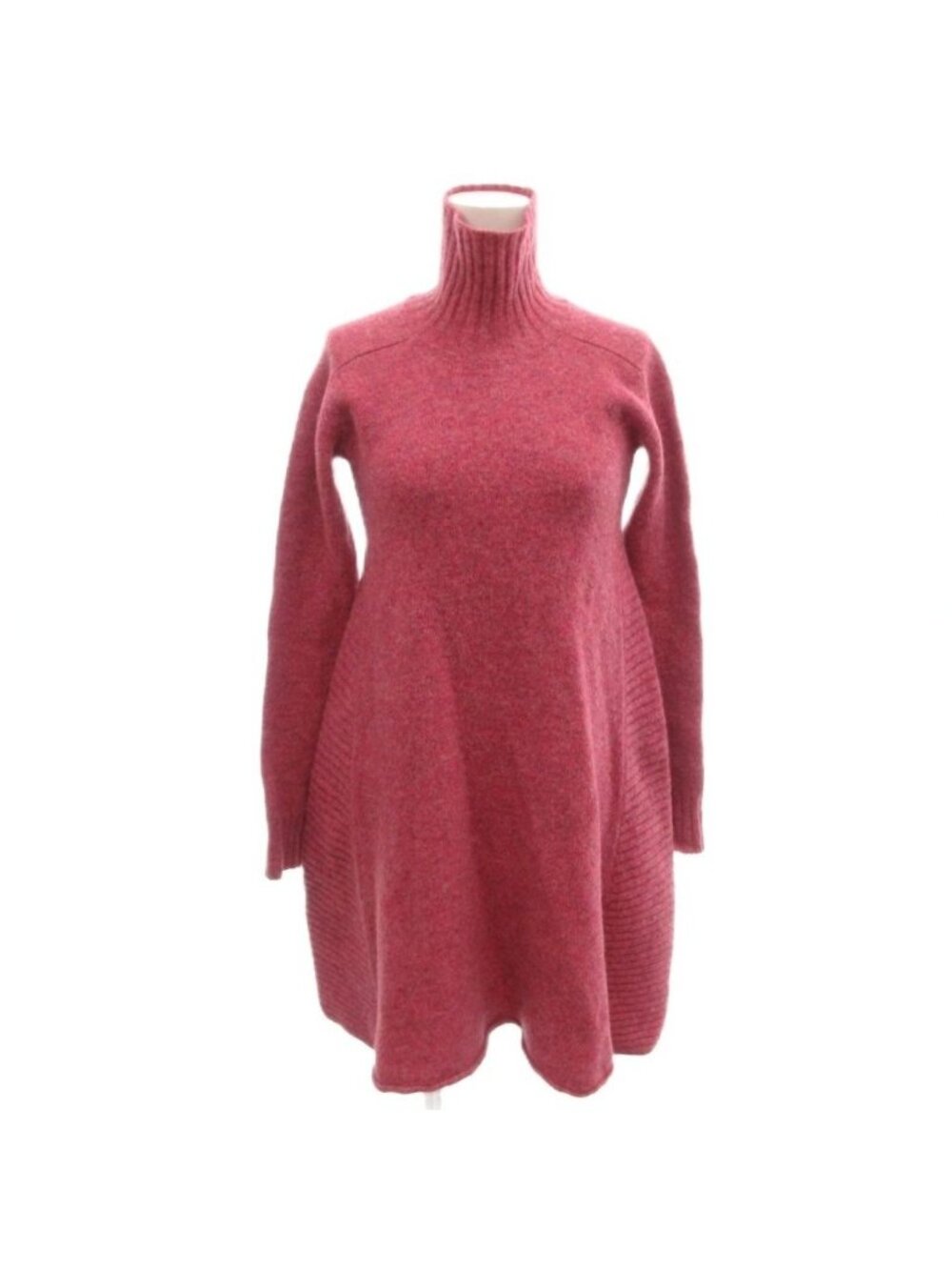 Balenciaga Knit Dress Mini Turtle Neck Long Sleeve A-Line Magenta Pink Side 38